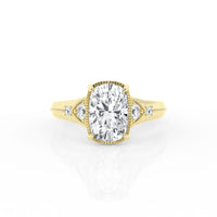 Lasker Big Rocks 14Kt Yellow Gold Vintage Collection Ring With 3.11ct Lab-Grown Elongated Cushion Center Diamond
