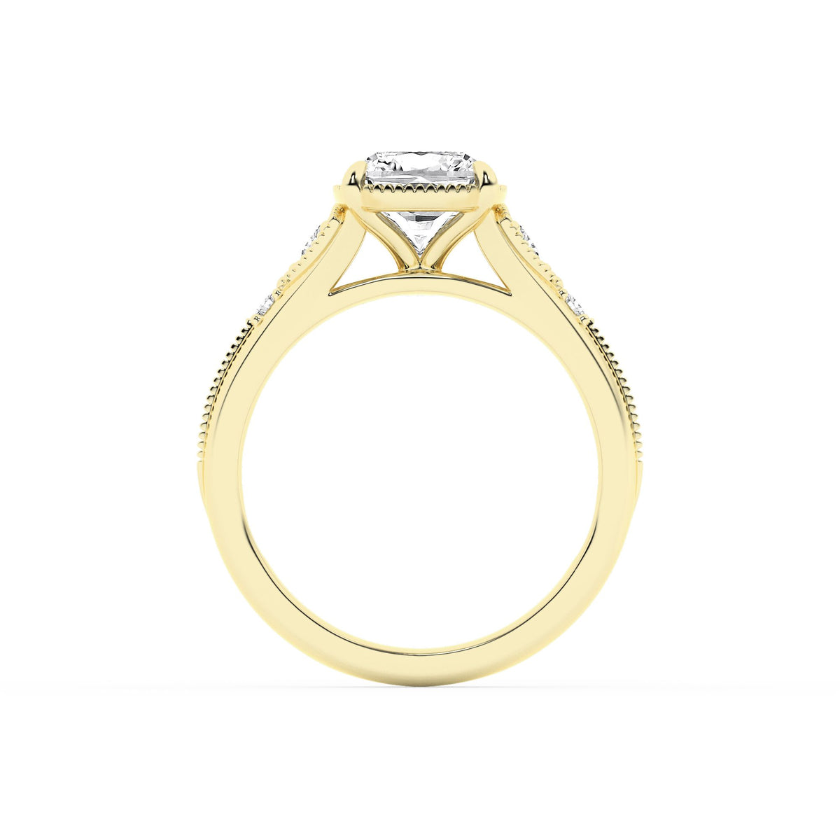 Lasker Big Rocks 14Kt Yellow Gold Vintage Collection Ring With 3.11ct Lab-Grown Elongated Cushion Center Diamond