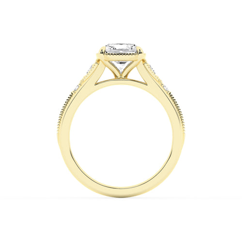 Lasker Big Rocks 14Kt Yellow Gold Vintage Collection Ring With 3.11ct Lab-Grown Elongated Cushion Center Diamond