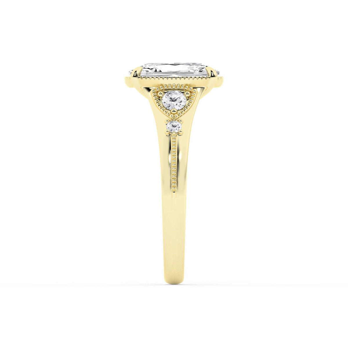 Lasker Big Rocks 14Kt Yellow Gold Vintage Collection Ring With 3.11ct Lab-Grown Elongated Cushion Center Diamond