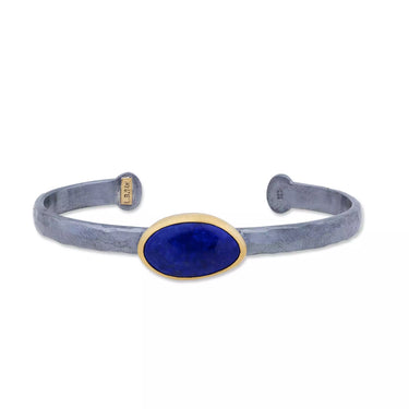 Lika Behar 24Kt Gold & Oxidized Sterling Silver "Katya" Freeform Cabochon Lapis Bangle Bracelet