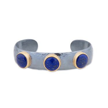 Lika Behar 24Kt Gold & Oxidized Sterling Silver "Katya" Lapis Open Cuff Bracelet