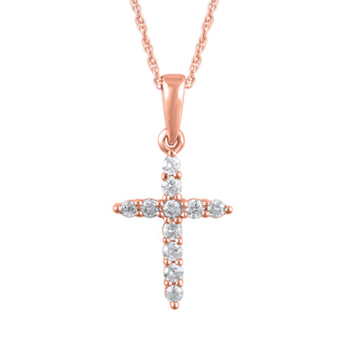 14Kt Rose Gold Diamond Cross Pendant with .10cttw Natual Diamonds