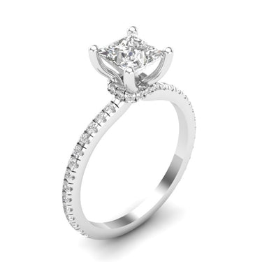 14Kt White Gold Simply Petite 0.80ct Princess-Cut Center Diamond & 0.35cttw Diamond Hidden Halo Engagement Ring