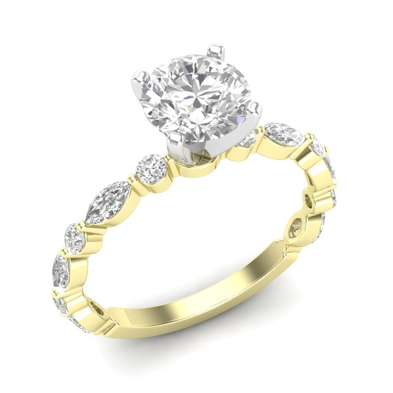 14Kt Yellow Gold Ring Mounting Ring With .54cttw Alternating Marquise & Round Natural Diamonds