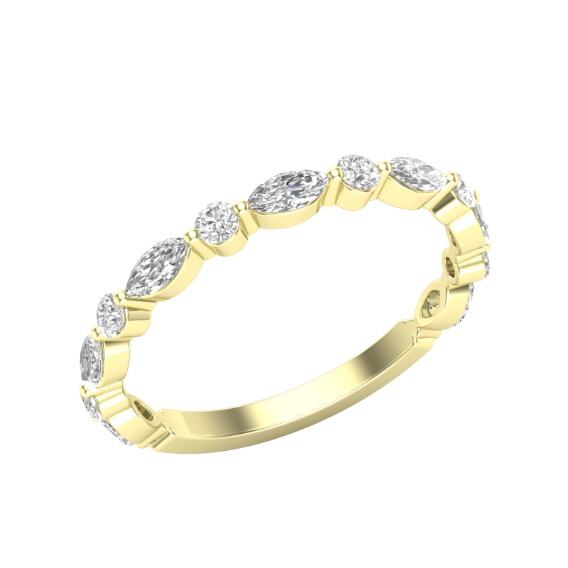 14Kt Yellow Gold Ring With .64cttw Alternating Marquise & Round Natural Diamonds