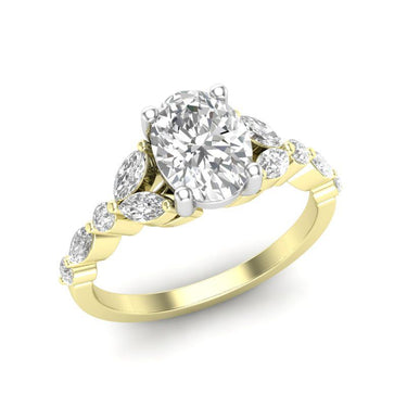 14Kt Yellow Gold Ring Mounting with Natural Marquise and Round Accent Diamonds