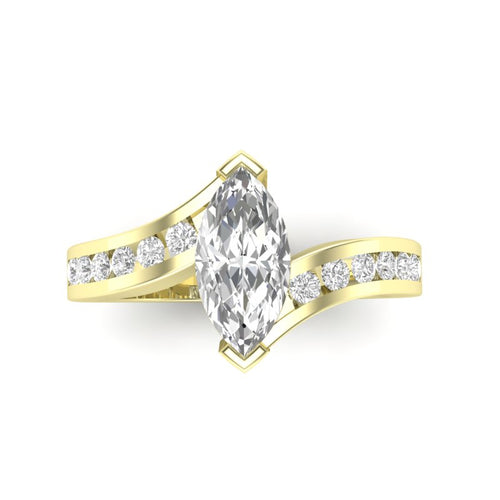 14Kt Yellow Gold Bypass Channel Ring With 1.00ct Marquise Natural Center Diamond