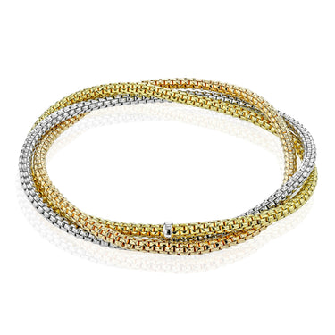 Simon G. 18Kt Yellow, Rose, and White Gold Triple Cable Twist Bangle Bracelet