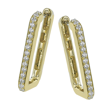 Simon G -18Kt Yellow Gold Rectangular Hoop Earrings with Natural Diamonds