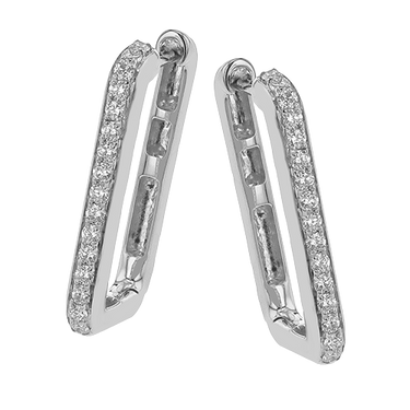 Simon G -18Kt White Gold Rectangular Hoop Earrings with Natural Diamonds