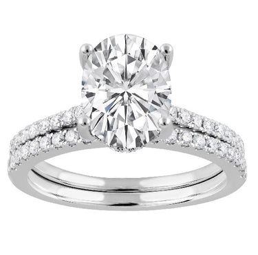 14Kt White Gold Classic Prong Engagement And Wedding Ring Set With 3.14ct Lab-Grown Center Diamond