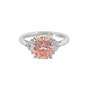 Lasker Big Rocks 14Kt White Gold 3-Stone With 2.22ct Fancy Vivid Pink Cushion Center Lab-Crafted Diamond