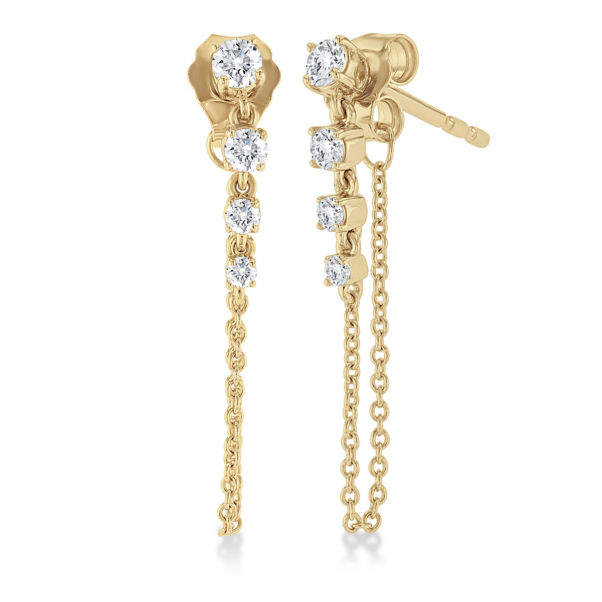 14kt Yellow Gold Journey Chain Earrings with Natural Diamonds