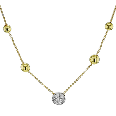 Simon G. 18Kt Yellow Gold 18" Adjustable Necklace with Ball Stations and  Natural Pave' Diamonds