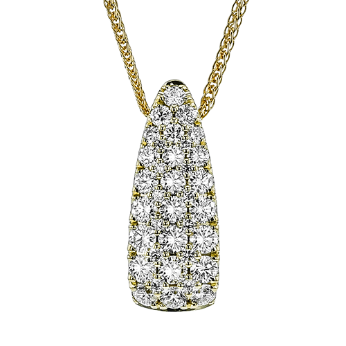 Simon G -18Kt Yellow Gold Tapered Pendant with 3 Rows of Natural Diamonds