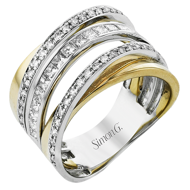 Simon G 18Kt Yellow and White Gold 5 Row Bypass Ring with Natural Diamonds