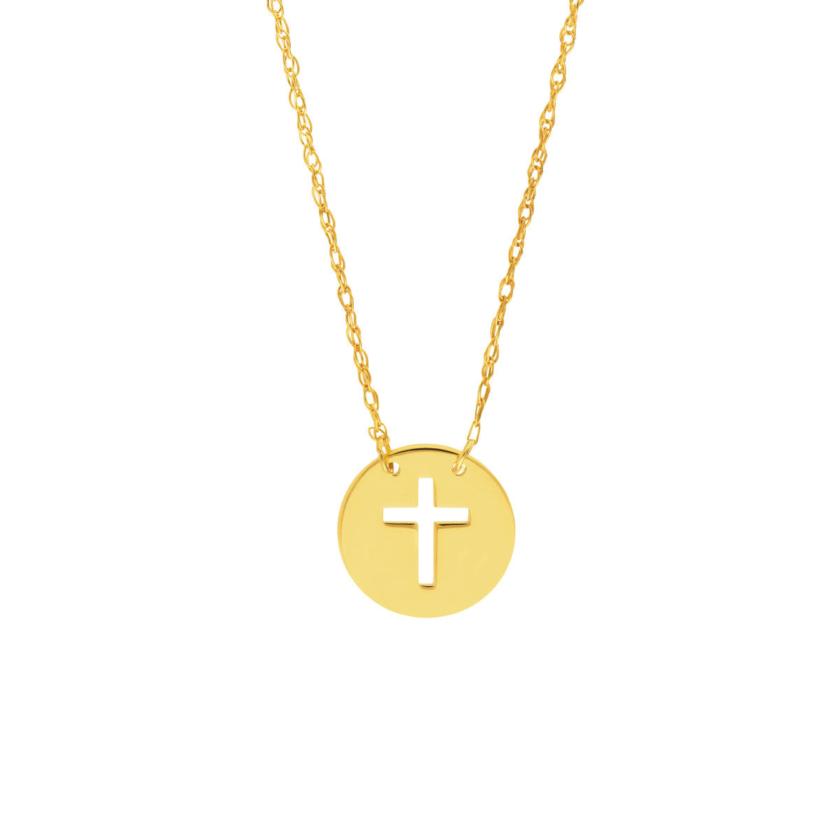 14Kt Yellow Gold Disc Pendant With Cross Cut-Out