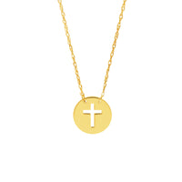 14Kt Yellow Gold Disc Pendant With Cross Cut-Out