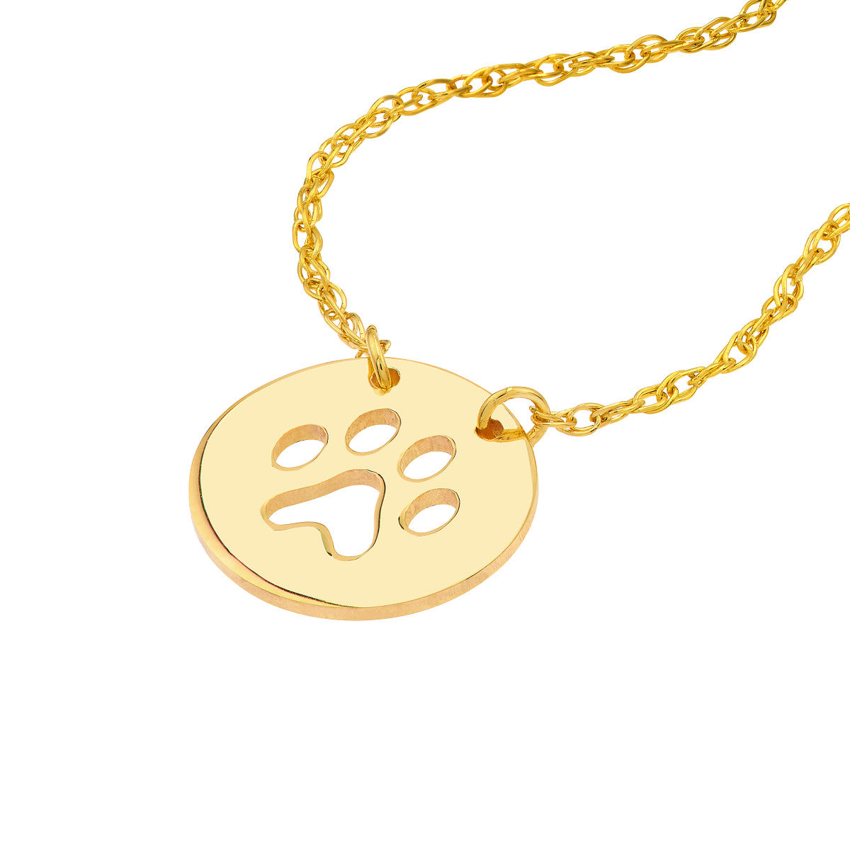 14Kt Yellow Gold Cut-Out Pet Paw Disc Pendant