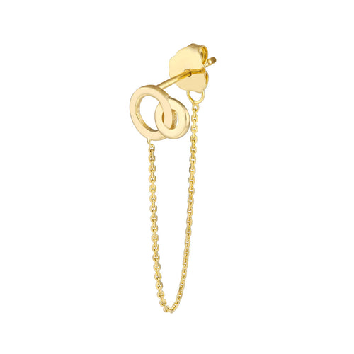 14Kt Yellow Gold You & Me Interlocked Dangle Chain Earrings