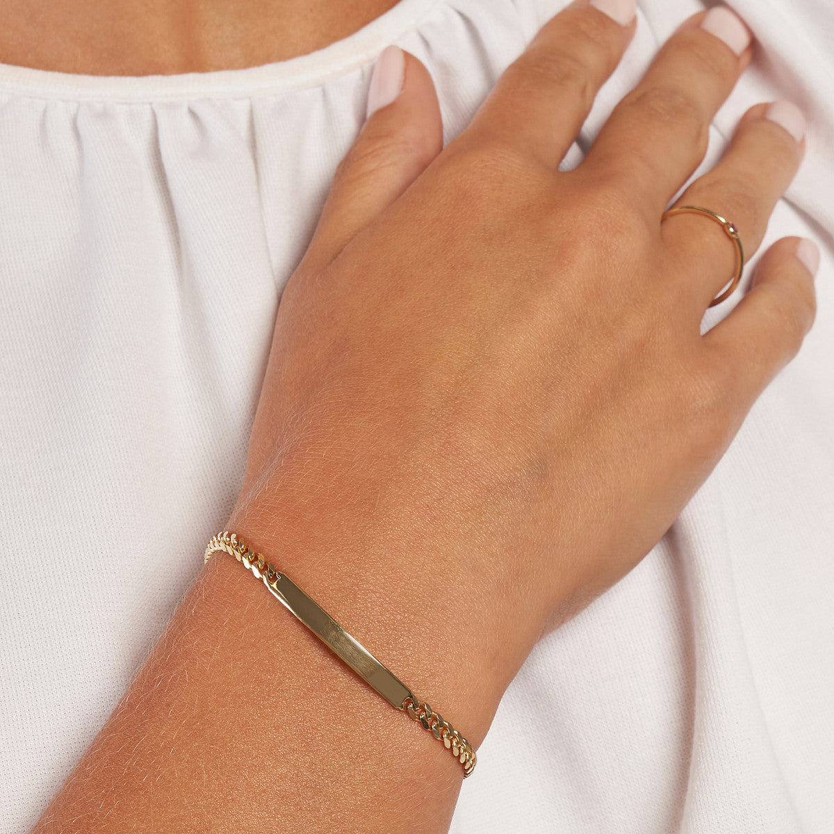14kt Yellow Gold ID Plate Adjustable Curb Chain Bracelet