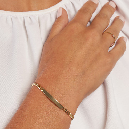 14kt Yellow Gold ID Plate Adjustable Curb Chain Bracelet