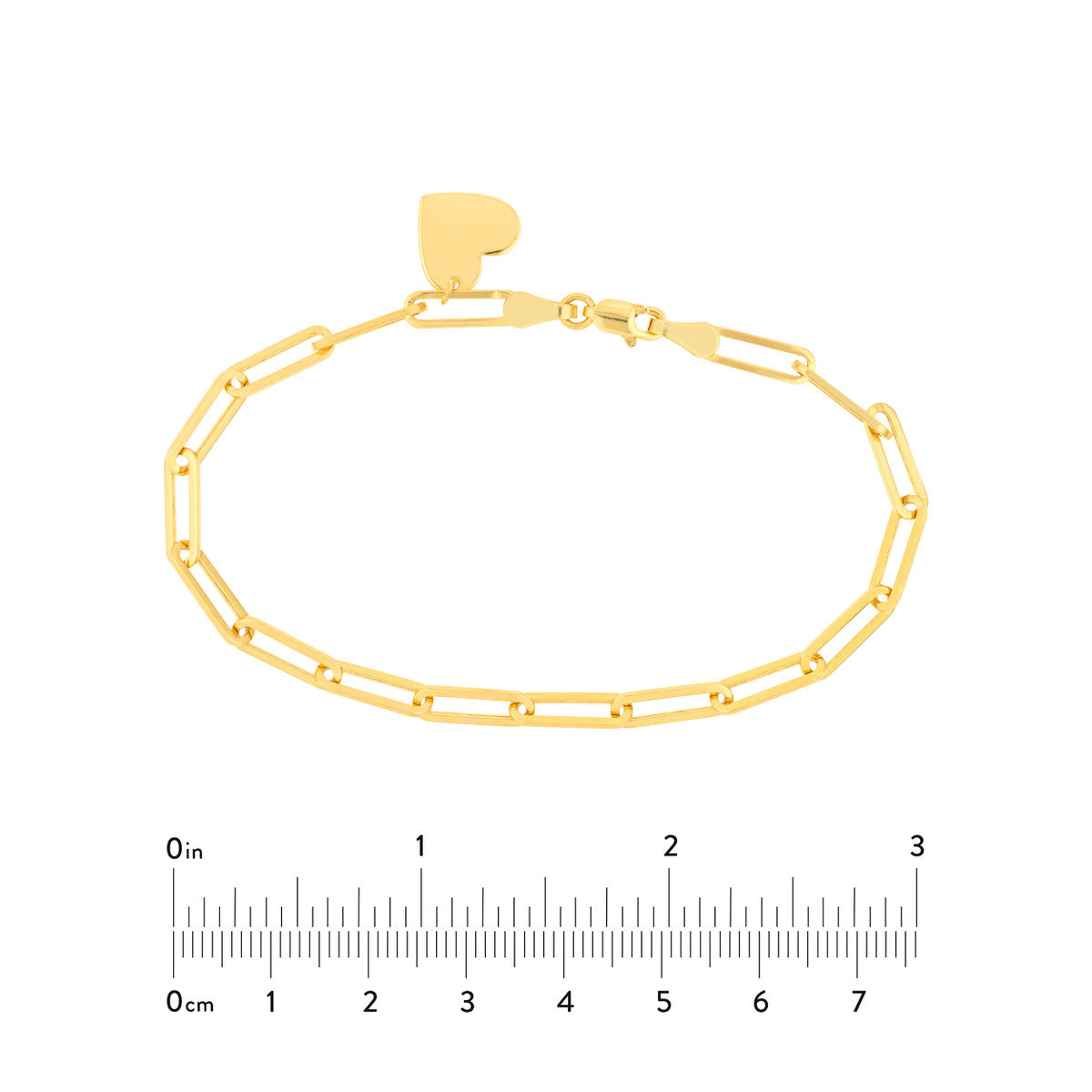 14Kt Yellow Gold Paperclip Link Heart Charm Bracelet