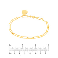 14Kt Yellow Gold Paperclip Link Heart Charm Bracelet