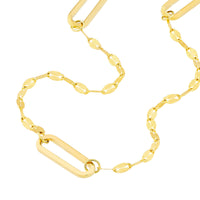 14Kt Yellow Gold Long Paperclip Link Station Necklace
