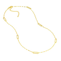 14Kt Yellow Gold Long Paperclip Link Station Necklace