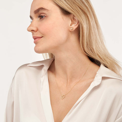 14Kt Yellow Gold You & Me Interlocking Circle Necklace