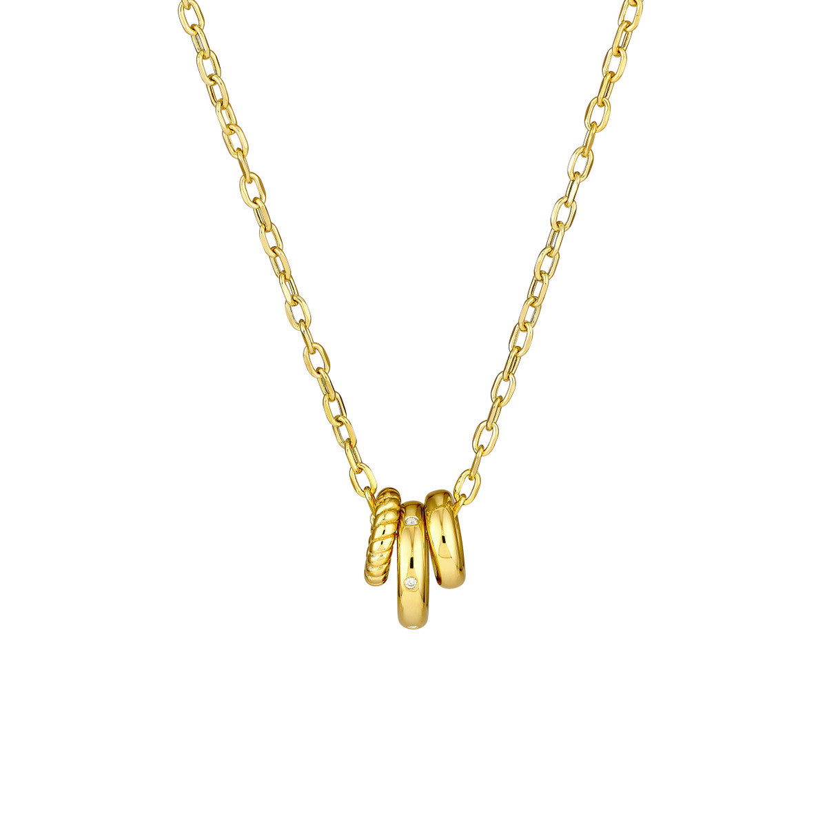 14Kt Yellow Gold Diamond Circle Trio Necklace