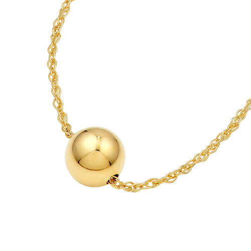 14Kt Yellow Gold Puffy Bead Charm Necklace
