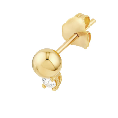 14Kt Yellow Gold Diamond and Bead Stud Earrings