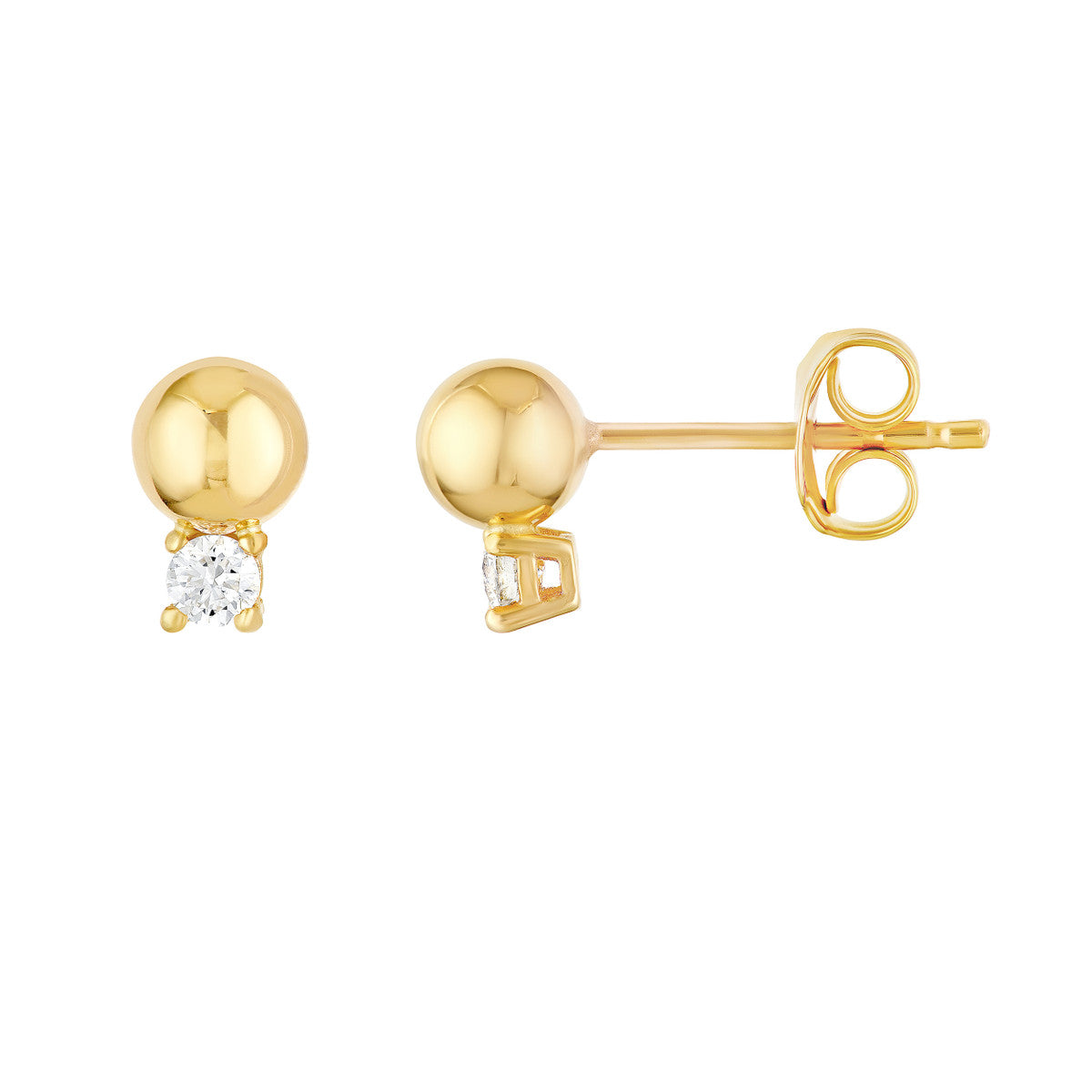 14Kt Yellow Gold Diamond and Bead Stud Earrings