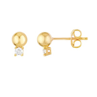 14Kt Yellow Gold Diamond and Bead Stud Earrings