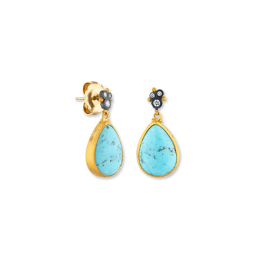 Lika Behar 24K Gold & Oxidized Silver "My World" Kingman Turquoise Pear-Shape Earrings