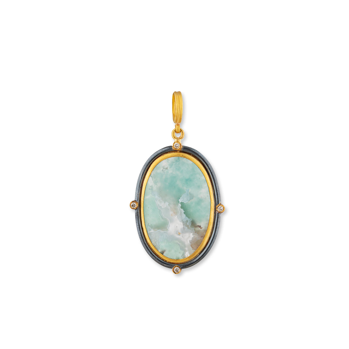 Lika Behar 24K Gold & Oxidized Sterling Silver "My World" Aquaprase & Cognac Diamond Pendant