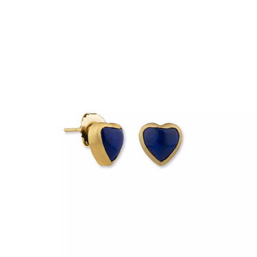 Lika Behar 24Kt Gold Heart "My Love" Shape Cabochon Lapis Stud Earrings