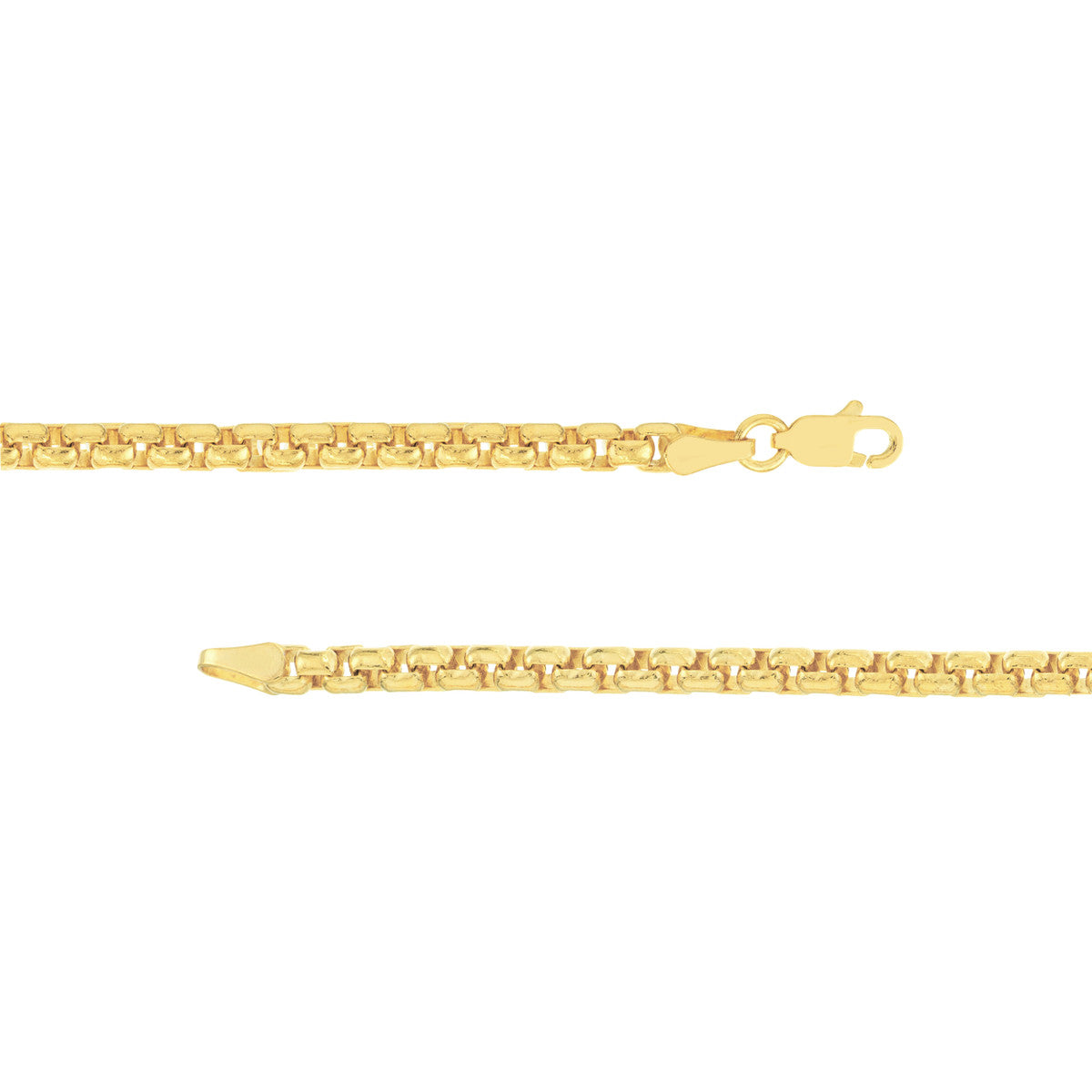 14K Yellow Gold Solid 3.3mm 8.5" Round Box Chain Bracelet