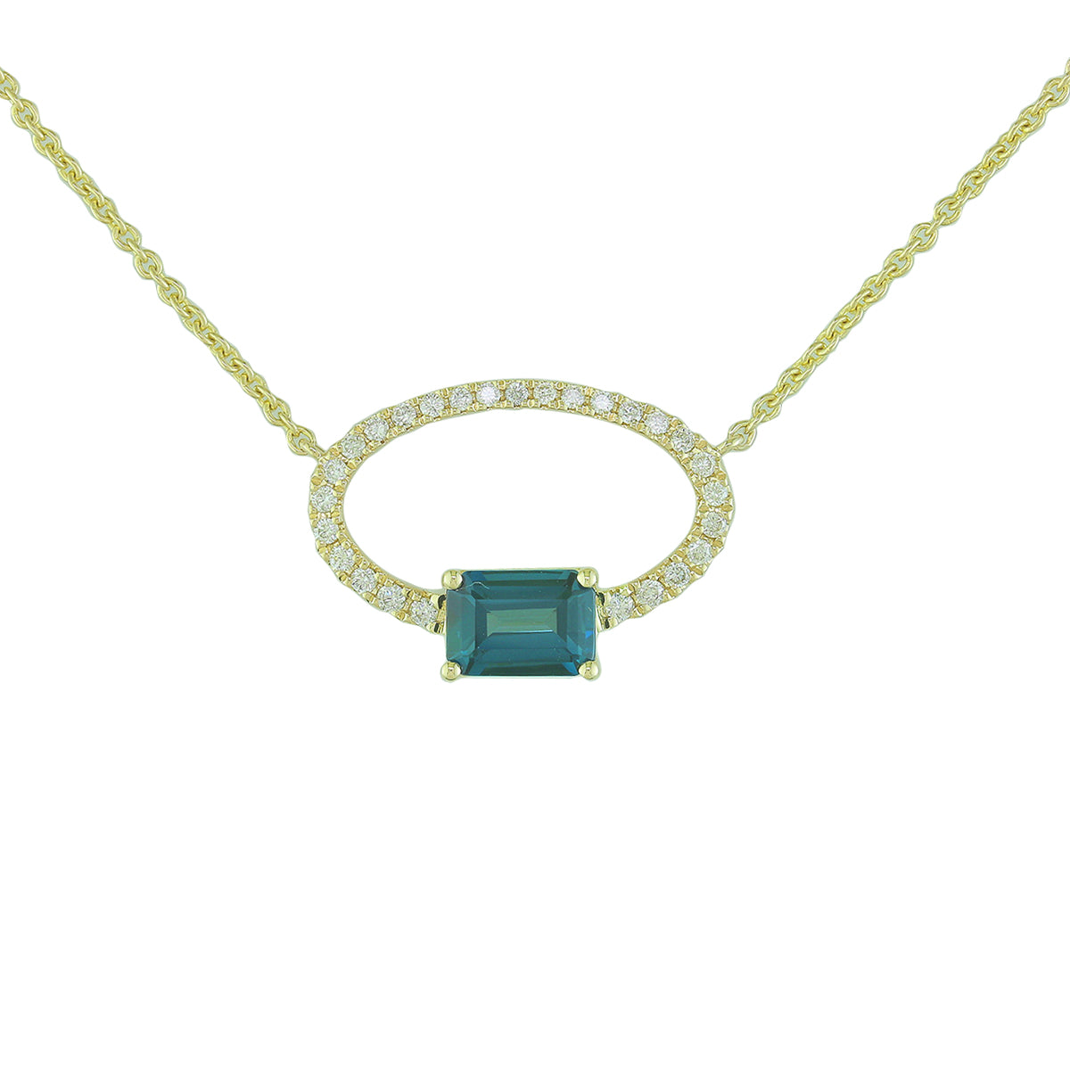 14Kt Yellow Gold Oval Pendant With London Blue Topaz & Diamonds