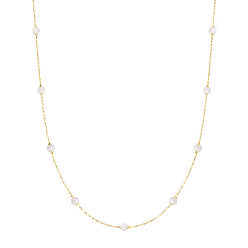 Gold Shell Pearl Station Chain Necklace