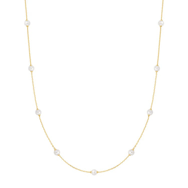 Gold Shell Pearl Station Chain Necklace