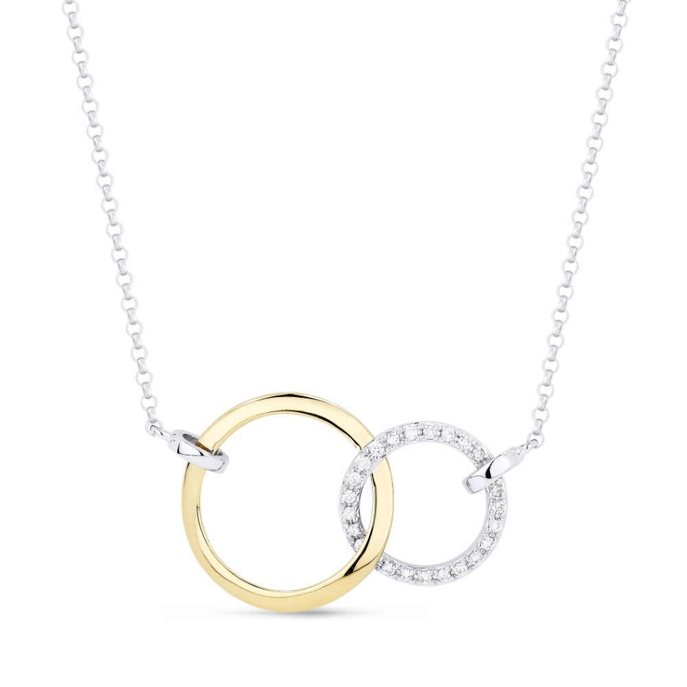 14Kt White and Yellow Gold You and Me Interlocking Circle Pendant