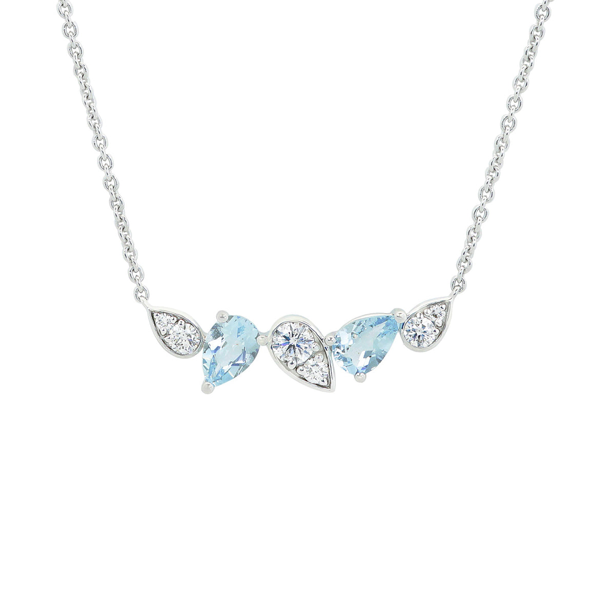 14Kt White Gold Necklace With Pear-Shaped Aquamarine & Round Diamonds