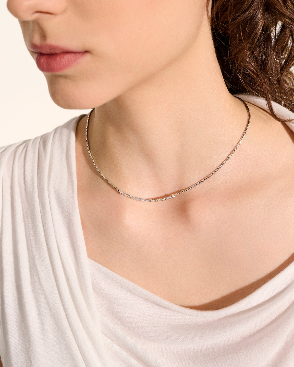 John Hardy JH Essentials Sterling Silver Diamond Pave Chain Necklace