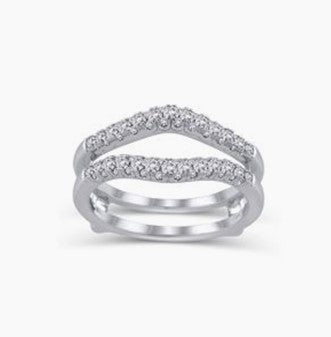 14Kt White Gold Prong Set Curved Glitter Insert Ring Guard With .50Cttw Natural Diamonds