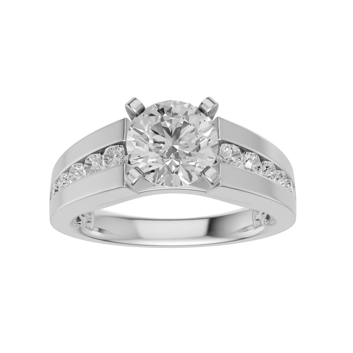 14Kt White Gold 5mm Tapered Cathedral Engagement Ring Mounting with .30cttw Natural Diamonds