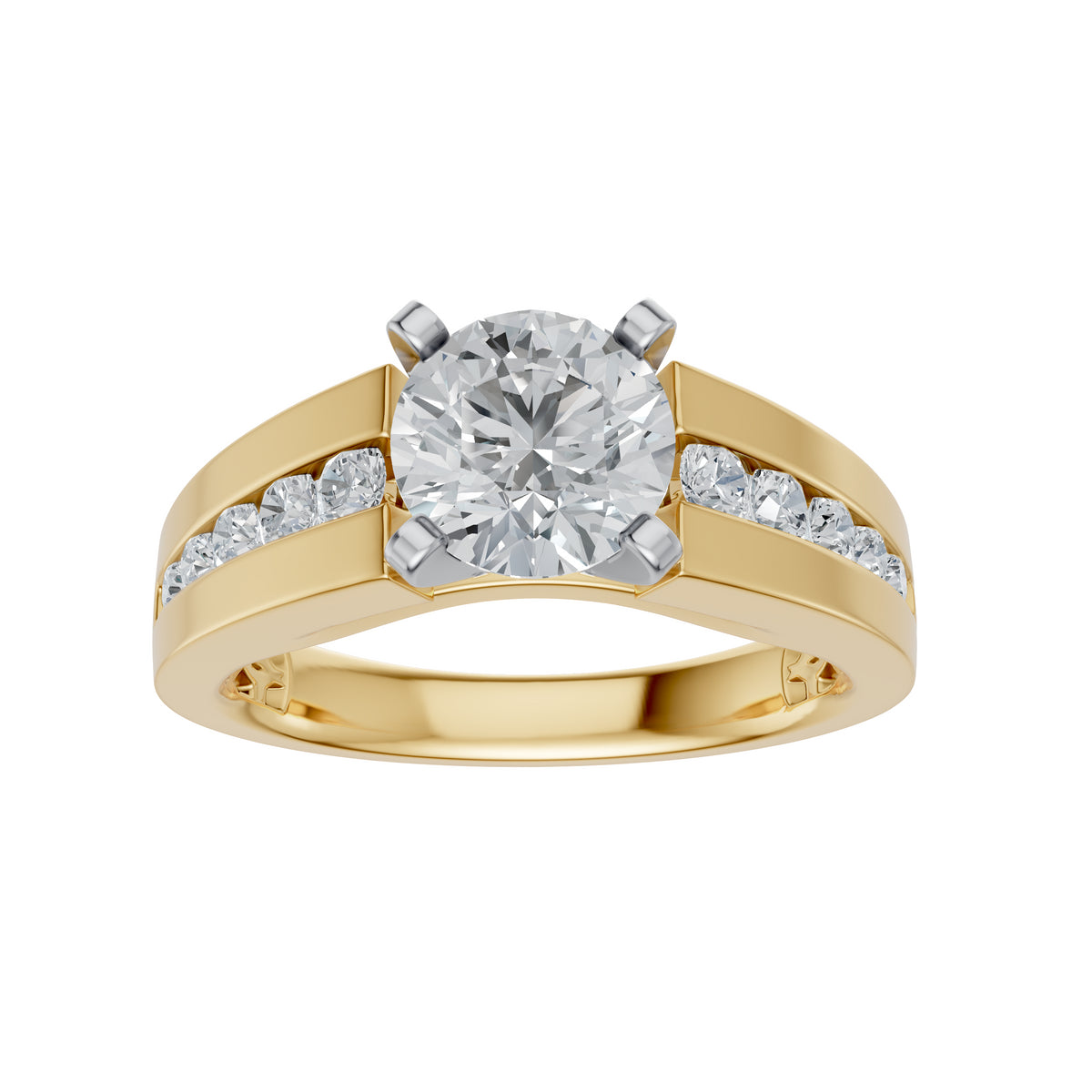 14Kt Yellow Gold 5mm Tapered Cathedral Engagement Ring Mounting with .30cttw Natural Channel Set Diamonds